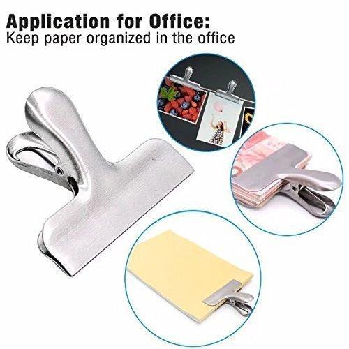 Peritum Set of 12 Durable Stainless Steel Chip Bag Clips with Reusable Storage Container, 3-Inch Wide Heavy Duty, All-Purpose Air Tight Seal Grip for Kitchen, Office, Home Usage