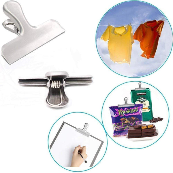 Peritum Set of 12 Durable Stainless Steel Chip Bag Clips with Reusable Storage Container, 3-Inch Wide Heavy Duty, All-Purpose Air Tight Seal Grip for Kitchen, Office, Home Usage
