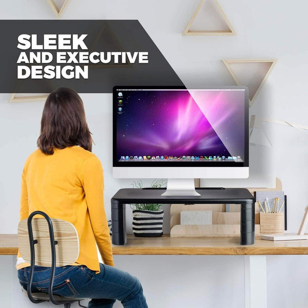 Shop for computer desk monitor stand riser with height adjustable feet office storage organizer shelf for desktop printer screen tv tablet holder black 4 pack