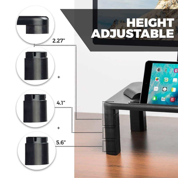 Shop computer desk monitor stand riser with height adjustable feet office storage organizer shelf for desktop printer screen tv tablet holder black 4 pack