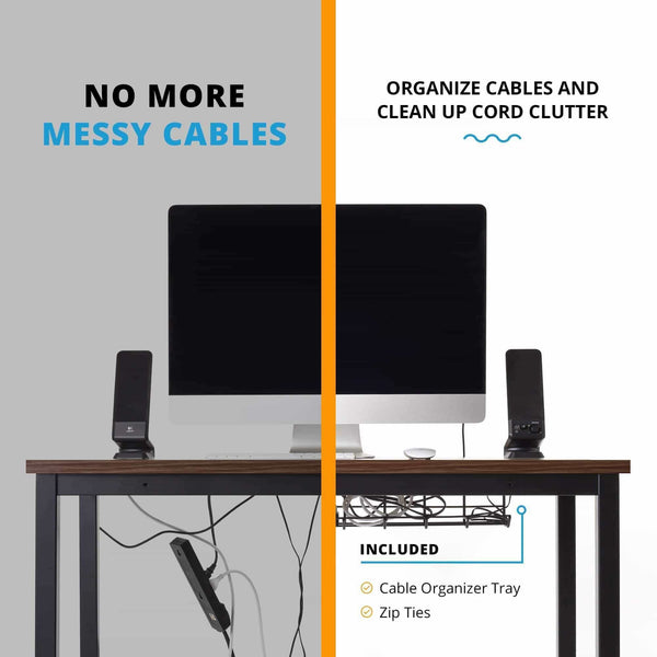 On amazon computer desk for home office 55 length table w cable organizer sturdy and heavy duty writing desk for small spaces and students laptop use damage free promise teak