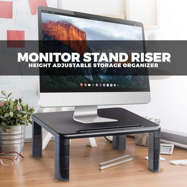 Shop here computer desk monitor stand riser with height adjustable feet office storage organizer shelf for desktop printer screen tv tablet holder black 4 pack