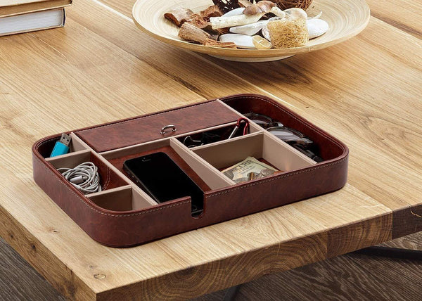 New makuzo nightstand organizer and valet tray for men and women charging station with 8 compartments and privacy lid for office kitchen dresser and bedroom