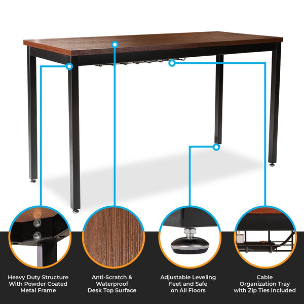 Latest computer desk for home office 55 length table w cable organizer sturdy and heavy duty writing desk for small spaces and students laptop use damage free promise teak