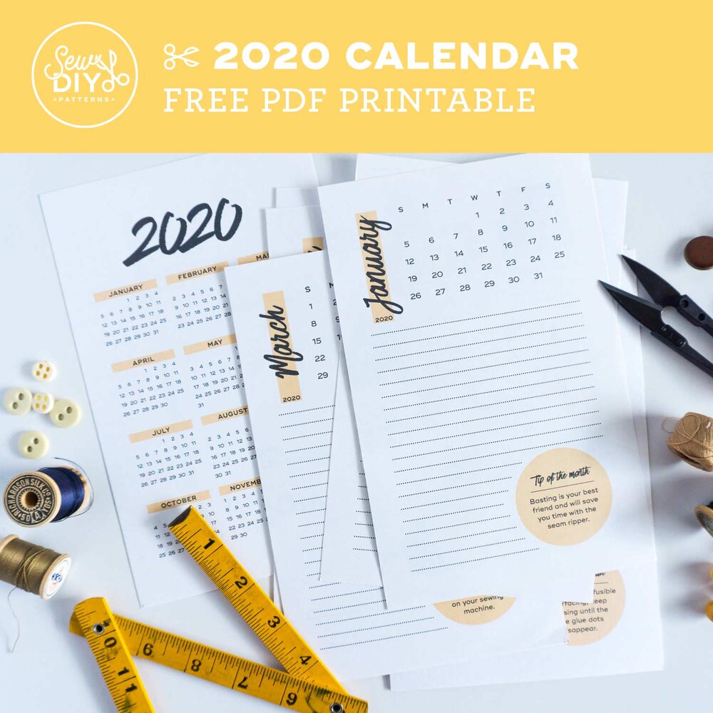 2020 Free Printable Sewing Calendar