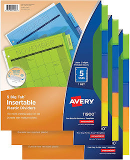 3 Sets Avery 5-Tab Plastic Binder Dividers $2 + Free Shipping