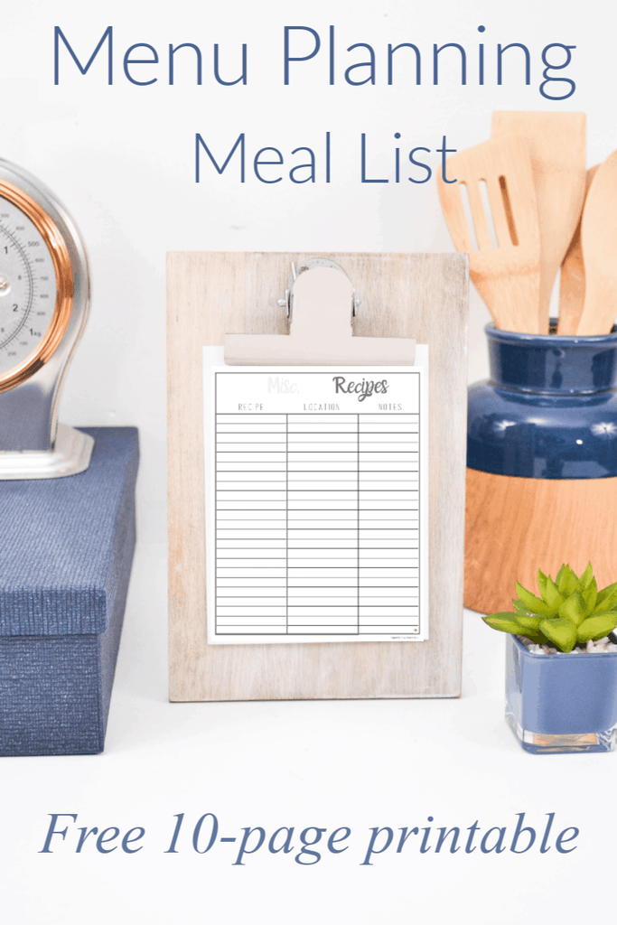 List of Meals for Dinner Template