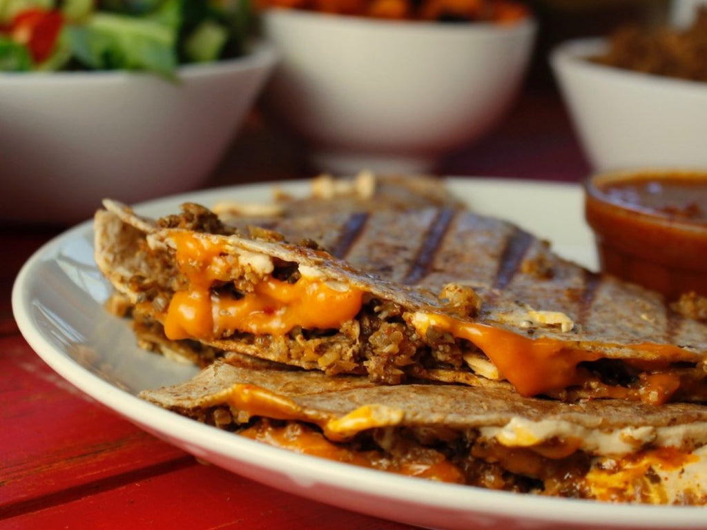 Cauliflower Walnut Taco Meat Quesadillas