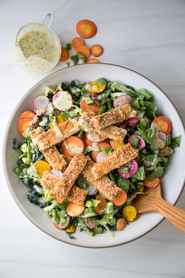 Crispy Baked Tofu Salad with Creamy Lemon Poppy Dressing (Vegan + Low FODMAP)