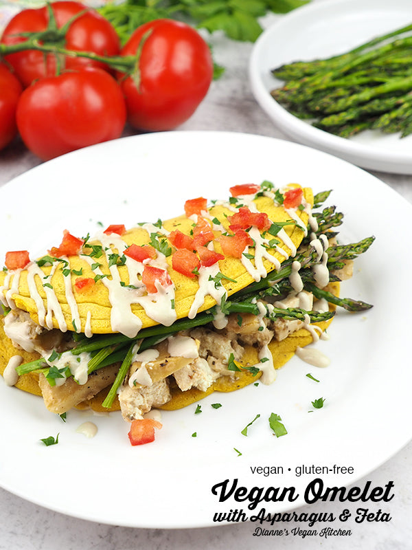 Full of asparagus and tofu feta, this Vegan Omelet is a terrific dish to serve at a spring brunch