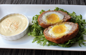 Low Carb Scotch Egg Appetizers	2017-05-10 18:41:26		Serves 6    Instead of traditional breadcrumbs or oats as and binder, these scotch eggs just use meat and a few herb