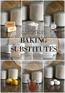 Anyone that has been in the middle of baking a batch of cookies only to find out that they are out of  baking powder knows how important baking substitutes can be.  Here are a list of substitutes for the most common baking ingredients.