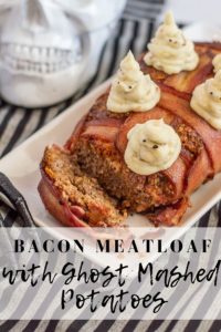 Bacon Wrapped Meatloaf with Ghost Mashed Potatoes
