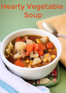 I have several favorite soups we make for dinner and today’s is this Hearty Vegetable Soup recipe
