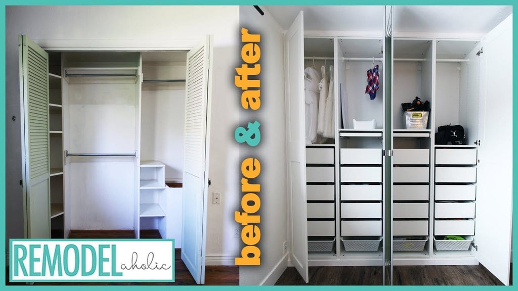 In this video we are going to show you the before and after of how we made a small bedroom closet and transformed it using the Ikea Pax Closet System.