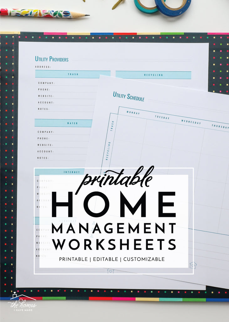 New To The Organization Toolbox: Printable Home Management Worksheets for The HUB