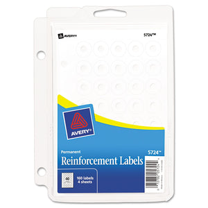 Binder Pack Hole Reinforcements, 1/4" Dia, White, 160/pack