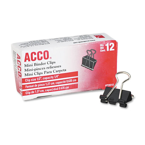 ACCO Binder Clips, Mini, Black/Silver, Dozen