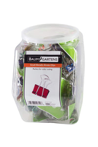 Baumgartens Designer Binder Clips Metallic Small Hexagonal Tub Display of 24 ASSORTED Colors (29729)