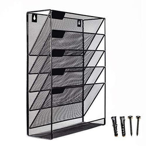 Shop for mesh wall mounted hanging mail document file holder organizer tray 5 tier compartment vertical mount letter rack desk paper sorter black for office kitchen home classroom gym etc