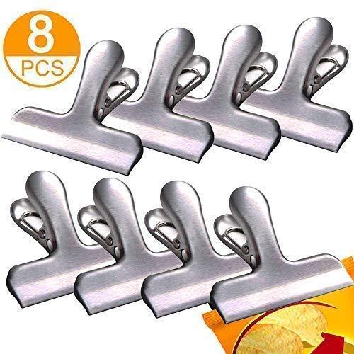 ANDRIMAX Chip Bag Clips, 8PCS Premium Stainless Steel Chip Clips with 3 Inch Wide, All-Purpose Heavy-Duty Seal Grip Clips for Kitchen Office School