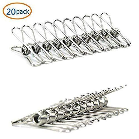 TianLian Stainless Steel Wire Clips for Drying on Clothesline Clothespins Hanging Clips Hooks Clothes Pins for Home Laundry Office Use 5.6cm (2.2inch) - 20 Pack