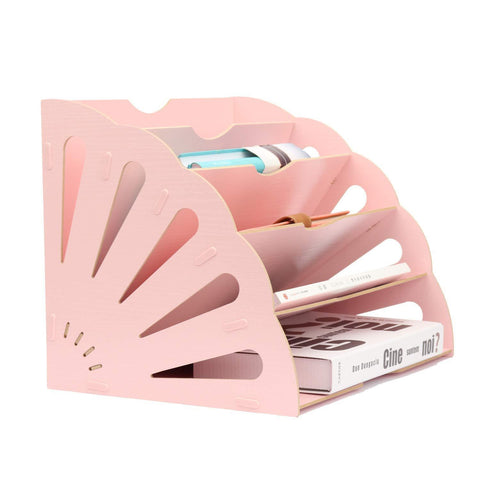 Purchase 5 sections assembly file sorter buckle design office wood file organizer document desktop folder for home students diy organization fan shaped mail letter desk file holder pink