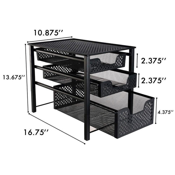 Storage organizer stackable 3 tier organizer baskets with mesh sliding drawers ideal cabinet countertop pantry under the sink and desktop organizer for bathroom kitchen office