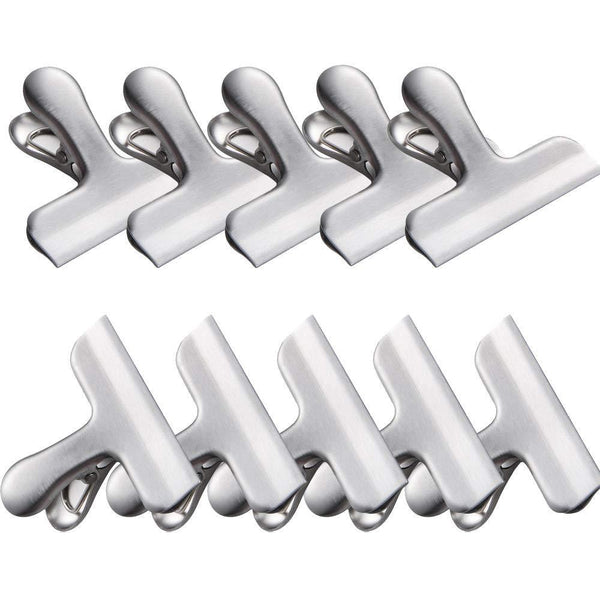 Tangser Chip Clips, Bag Clips for Food or Coffee, Paper Clips, Stainless Steel Heavy-Duty, All-Purpose Air Tight Seal Good Grip Clips Cubicle Hooks for Office School Kitchen Usage Set of 10 (3 Inch）