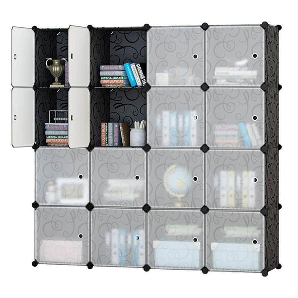 Save on honey home modular plastic storage cube closet organizers portable diy wardrobes cabinet shelving with doors for bedroom office 16 cubes black white