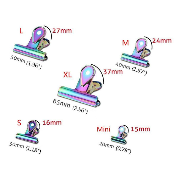 MultiBey Binder Bulldog Clips Paper Clamp Accorted Sizes Colored Holographic Steel Small Medium Large XL (XL (6 pcs))