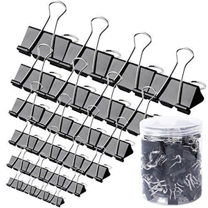 120 Pcs Binder Clips Paper Clamps Assorted 6 Sizes, Paper Binder Clips Metal Fold Back Clips with Box for Office, School and Home Supplies, Black