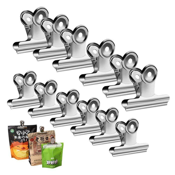 Chip Clips Bag Clips Food Clips - Heavy Duty Clips for Bag, Silver - All-Purpose Air Tight Seal Good Grip Clips Cubicle Hooks for Office School Home Pack of 12