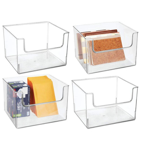 Save mdesign plastic open front home office storage bin container desk organizer tote for storing gel pens erasers tape pens pencils highlighters markers 12 wide 4 pack clear