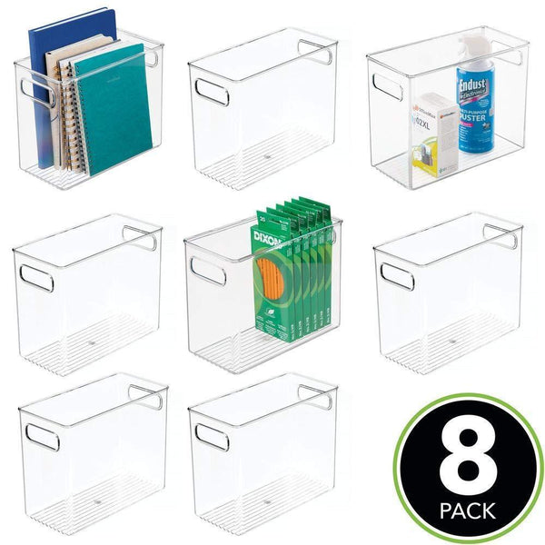 Shop for mdesign plastic home office storage organizer bin with handles container for cabinets drawers desks workspace bpa free for pens pencils highlighters notebooks 5 wide 8 pack clear