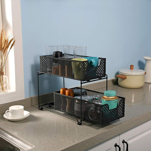 New 2 tier organizer baskets with mesh sliding drawers ideal cabinet countertop pantry under the sink and desktop organizer for bathroom kitchen office