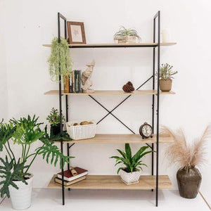 Order now c hopetree open bookcase bookshelf large storage ladder shelf vintage industrial plant display stand rack home office furniture black metal frame 4 tier open