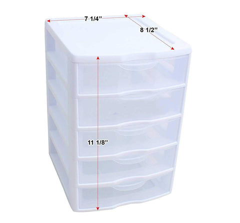 Buy 5 unit plastic shelves drawer organizer shelving storage set solution stackable with clear drawer handles for home office school kids cabinets dresser makeup accessory utility tool white clear 6