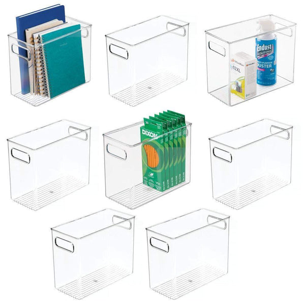 Save mdesign plastic home office storage organizer bin with handles container for cabinets drawers desks workspace bpa free for pens pencils highlighters notebooks 5 wide 8 pack clear
