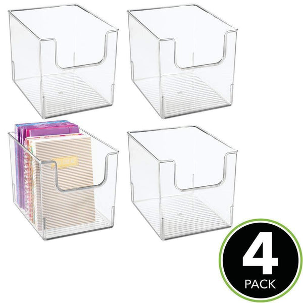Amazon best mdesign plastic open front home office storage bin container desk organizer tote for storing gel pens erasers tape pens pencils highlighters markers 8 wide 4 pack clear