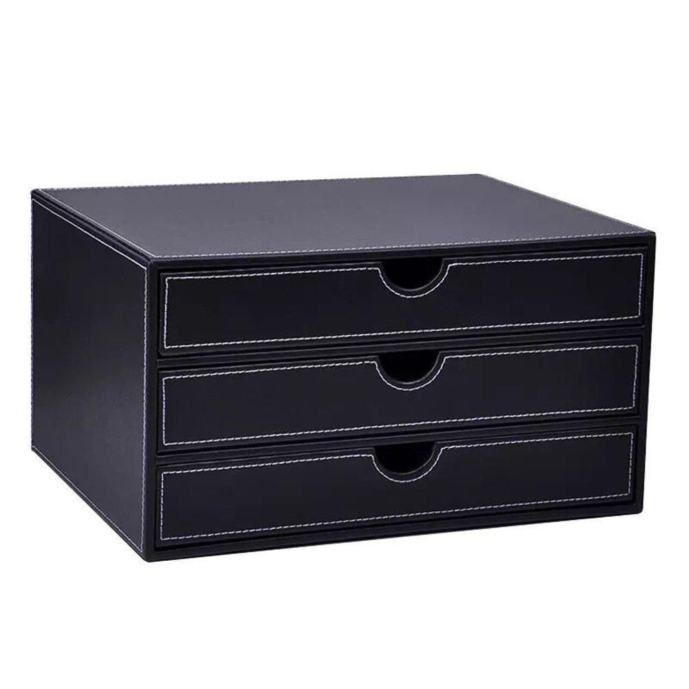Purchase unionbasic multi functional pu leather wooden desk organizer file cabinet office supplies desktop storage organizer box with drawer plain black 3 drawer