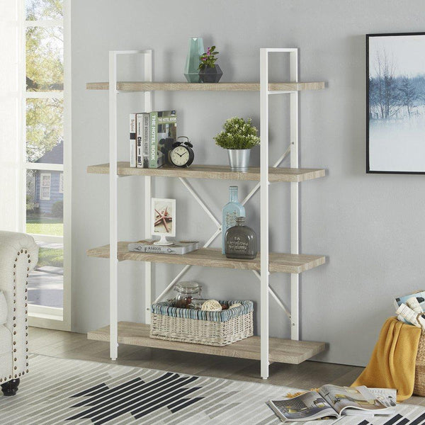 Explore homissue 4 shelf modern style bookshelf light oak shelves and white metal frame open bookcases furniture for home office 54 9 inch height