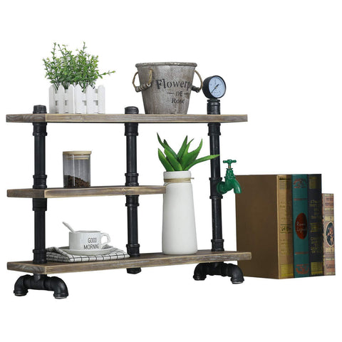 On amazon mbqq 3 tier industrial pipe wood shelf desk organizer 24 office organization and storage shelf desktop display shelves flower stand kitchen shelf countertop bookcase desktop racks