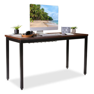 Heavy duty computer desk for home office 55 length table w cable organizer sturdy and heavy duty writing desk for small spaces and students laptop use damage free promise teak