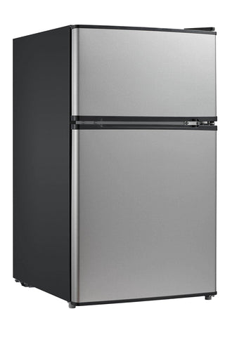 Home midea whd 113fss1 double door mini fridge with freezer for bedroom office or dorm with adjustable remove glass shelves compact refrigerator 3 1 cu ft stainless steel