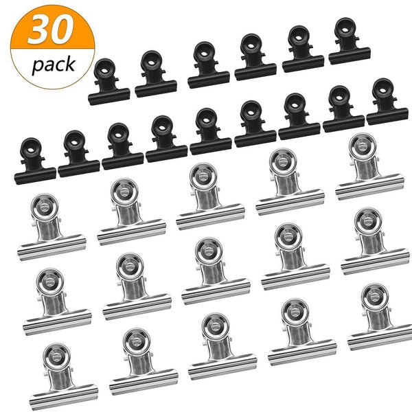 Meetory 30 Pack Metal Bulldog Clips, 2 Sizes Hinge Clips Paper Clamps Binder Clips for Pictures, Photos, File Paper, Home Office Supplies (0.87 inch, 1.5 inch)