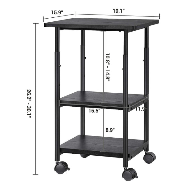 Budget friendly songmics adjustable printer stand desk mobile machine cart with 2 shelves heavy duty storage trolley for office home black uops03b