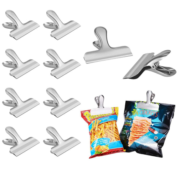 Chip Bag Clips Set of 8 - LEYOSOV 3 Inches Wide Stainless Steel Heavy-Duty Chip Clips, All-Purpose Grip Clips for Kitchen Office, Come in A Nice Reusable Storage Box
