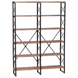 Featured ironck bookshelf double wide 6 tier 70 h open bookcase vintage industrial style shelves wood and metal bookshelves home office furniture