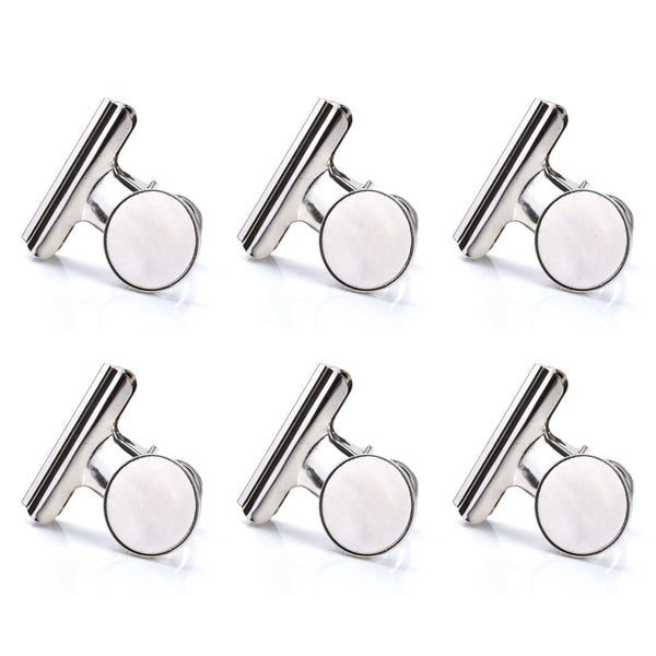 Super Strong Refrigerator Magnetic Clips for Fridge, Coideal Silver Metal Medium Heavy-duty Magnetic Bulldog Hook Clips with Neodymium Magnet for Calendar, Photo, Home Kitchen Deco (2 inch, 6 Pack)